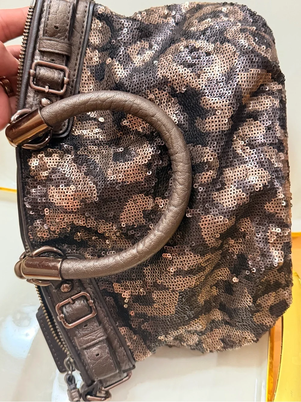 Coach Black and Silver Sequin Leopard Shoulder Bag